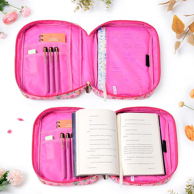 G-LEAF Bible Cover Case/Book Cover, Bible Case for Women Girls, Bible Cover Bags Floral Pattern With Handle Fits for Standard Size Bible, 9.5x6.7x2.5 In