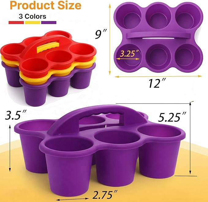TOPZEA 3 Pack Classroom Caddy Organizer with Handle, 6 Compartments Plastic Table Caddy Drink Cups Holder Caddies Desk Organizer Basket for School & Art Supplies, Pencil, Crayon, Crafts, Home Office