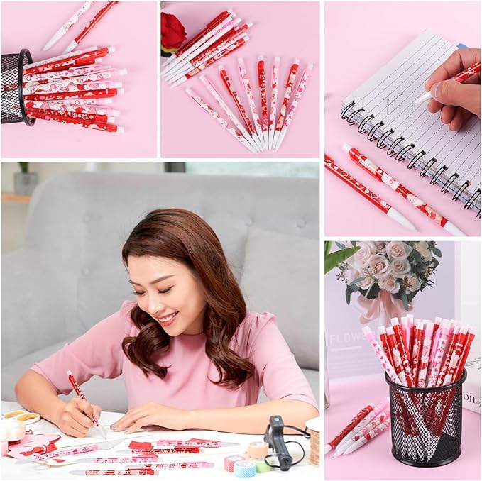 DIYASY 48 Pcs Valentines Mechanical Pencils, Valentine's Day Machine Pencil Bulk with Erasers Party Favor Supplies Classroom Rewards Prizes Stationery Decorations