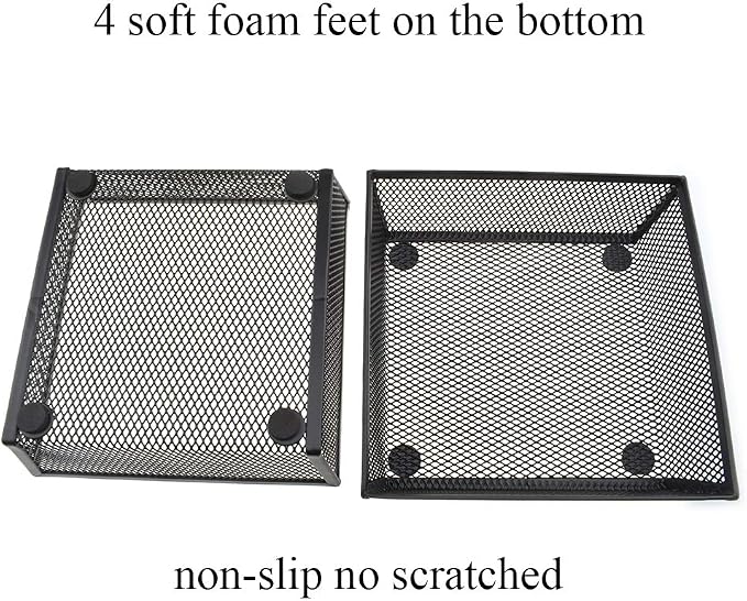 HAHIYO Stackable Mesh Tray Cup 6 x 6 x 2 inches Sturdy Container for Desk Drawer Organizer Collection for Home Office School kitchen Soft Foam Feet No Sharp Edges 2 Pack Black