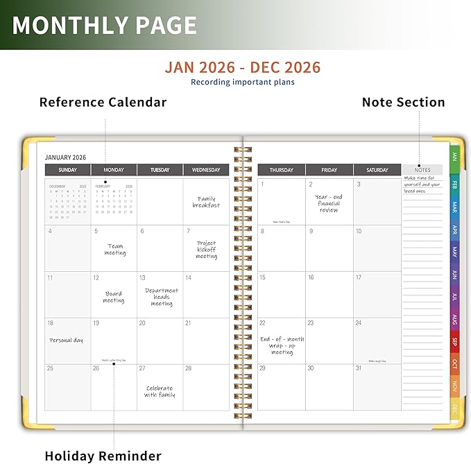 Planner -2026, Hardcover Weekly & Monthly Calendar Planner, January 2026 - December 2026, 8.5" x 11", Daily Agenda Book with Colorful Tabs, College Organizer Notebook, School & Work Supplies for Student Teacher Classroom