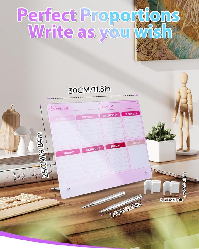 UCEC Dry Erase Calendar for Desk, 12" x 10" Weekly Planning Reminder Board, Dry Erase to Do List Calendar for Office with Stand and Pen Clip for Home Office & School Organization