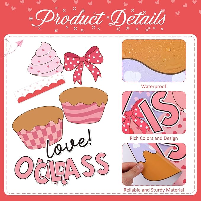 Eaasty Valentines Bulletin Board Decor Set DIY Photo Classroom Craft Library Cupcakes Cutouts for Class Teacher School Door Valentines Decorations