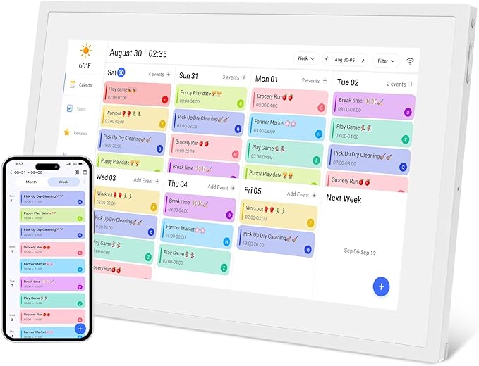 SSA 10.1" Smart Digital Calendar Family Hub | Touchscreen Display,Customizable Chore & Meal Planner, Grocery List, Schedule Planner Sync with Phone App, Ideal for Parents
