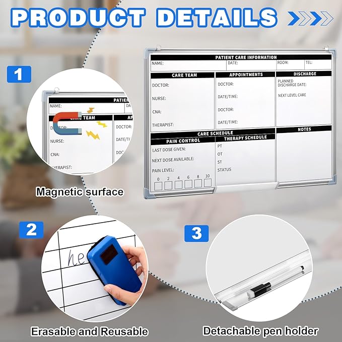 Lincia Patient Care Dry Erase Whiteboard, Magnetic Dry Erase Board with Lines Sliding Marker Tray, 36"X24" Aluminum Frame White Board Planner for Wall Patient Bedside Recording & Display