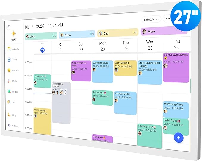 Digital Calendar – 27 Inch Electronic Wall Calendar & Chore Chart, Smart Family Organizer with Interactive Touchscreen Display, Wall Mount in Portrait or Landscape, Gifts for Women Men, Gifts for Mom Dad