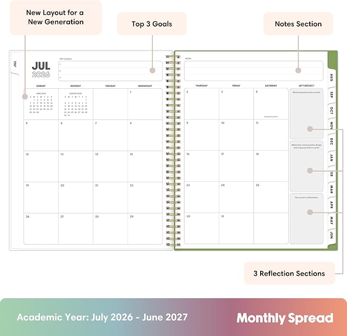 Blue Sky Gen Z 2026-2027 Weekly and Monthly Academic Year Planner Calendar, July 2026 - June 2027, 8.5" x 11", Flexible Interchangeable Cover, Wirebound, Laminated Tabs, Storage Pocket, Coreen