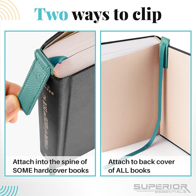 Superior Essentials Magnetic Bookmark-Genuine Leather, Single Long Ribbon Bible Bookmark for Book Lovers-Amplify Your Love for Books with Our Elegant Ribbon Page Marker (Aqua Blue, 3PC)