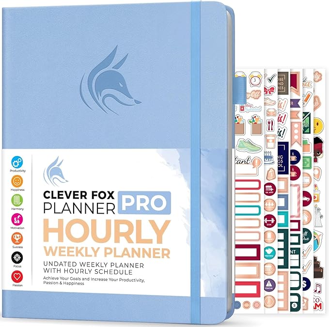 Clever Fox Planner PRO Schedule – Undated Weekly & Monthly Life Planner with Time Slots, Appointment Book & Daily Organizer, A4 (Periwinkle)