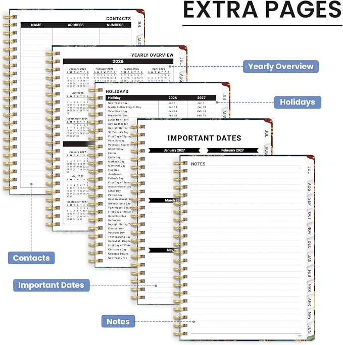 Planner 2026-2027, Monthly and Weekly Calendar Academic Planner July 2026 - June 2027, Hardcover Student Teacher Planning Agenda Book with Tabs, Perfect for Office School Supplies, A5 (6.3" x 8.5") - Jungle Elegance
