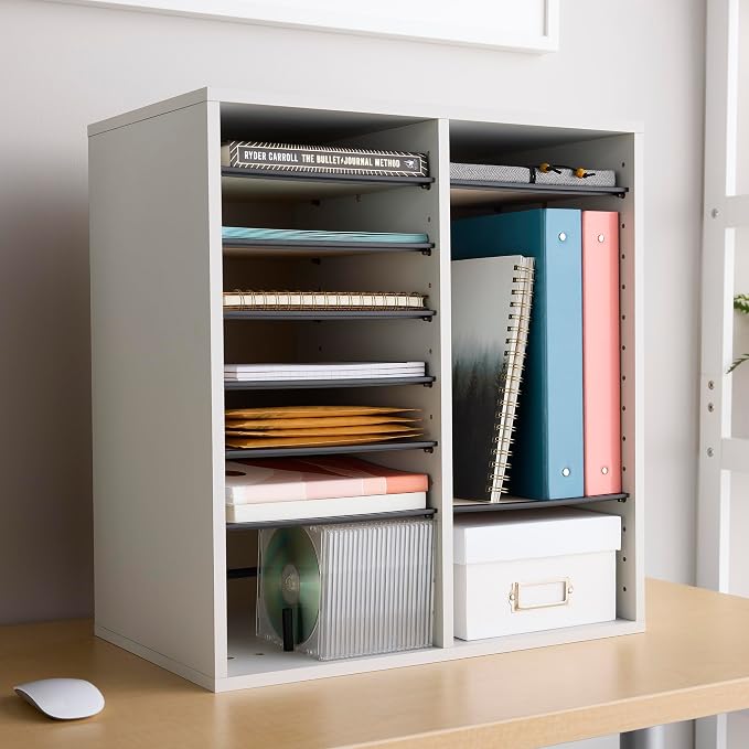 Safco Wooden Paper and Mail Organizer for Home Office and Classroom, Adjustable Shelves and Stackable