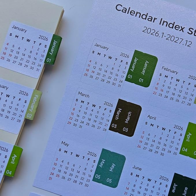 Calendar Stickers Planner Monthly Stickers Self Adhesive Index Tabs for Daily Planners & Journals, Work, School, or Home Management (Growth)
