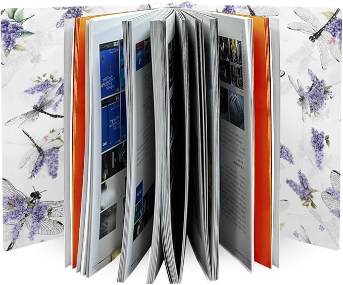 Dreaweet Stretchable Book Covers Dragonfly and Lavender Print Book Protective Sleeves for Hardcover Textbooks Notebooks up to 9"x11",Reusable Washable