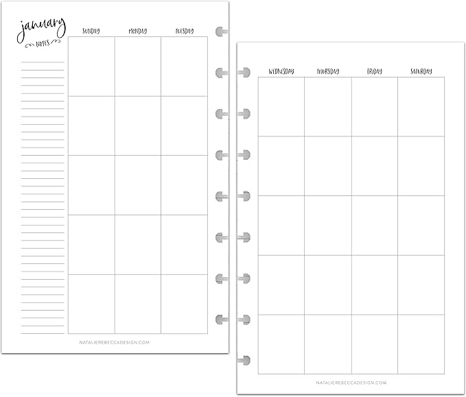 BetterNote Monthly Undated Calendar Refill for Disc Notebooks, Fits Levenger Circa, Happy Planner, Staples Arc, TUL, InkWell Press, IWP, MAMBI (8-Disc, 5.5"x8.5", Whimsy)