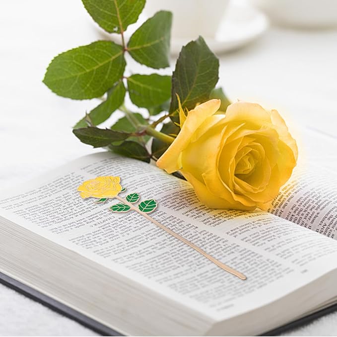 Metal Yellow Rose Bookmark Gift, Bookmarks for Women Mother's Day, Girlfriend and Friend Graduation, Teacher's Day, Thanksgiving, Cute Bookmarks Gift for Book Lovers