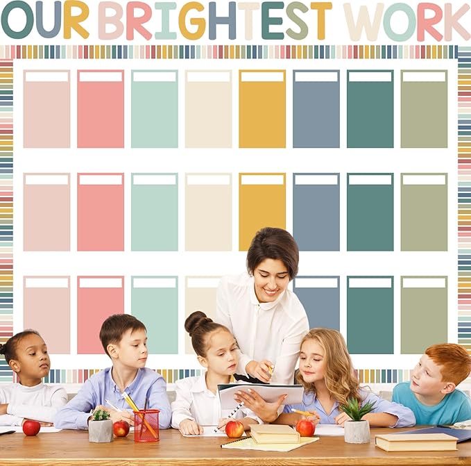 Student Work Display Bulletin Board Decoration Set Boho Wow Works Display Paper Cutouts Our Brightest Work Classroom Decoration for Teacher Student Back to School Motivational Chalkboard Wall Supplies