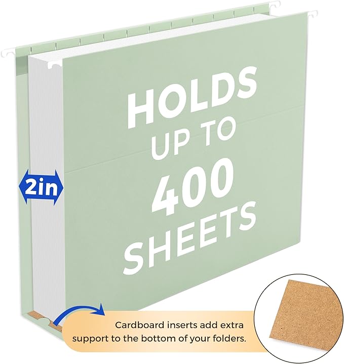 SUNEE Hanging File Folders Letter Size, Pastel Colors, 25 Count Letter Size File Folders with 1/5-cut Tabs, Heavy Duty 2 Inch Expansion, Stay Organized for Your Home and Office Bulk File