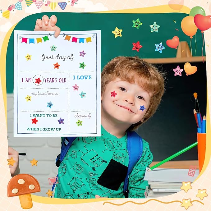 Janyun 6750 Star Stickers, 15 Designs Reward Smile Face Stickers for Kids, Glitter Foil Star Labels for School Students Teacher Supplies