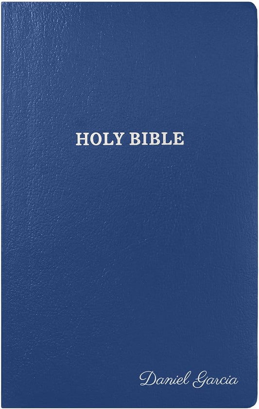 Personalized KJV Bible Faux Leather Bible Small Print Economy Bible with Custom Name at The Lower Right Side & Red-Highlighted Verses, Custom Gift for Christian Celebrations (Blue)