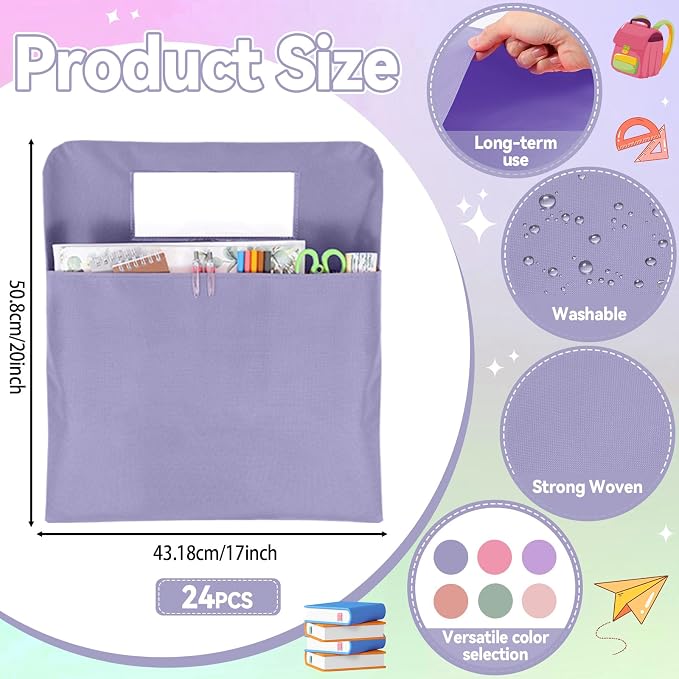 gisgfim 24 Pcs Chair Pockets for Classroom 17 x 20 Inch s with Name Tag for Classroom Chairback Pockets Chairs Seat Back Organizer for Student Elementary School Daycare Home Supply (Pastel Pink)