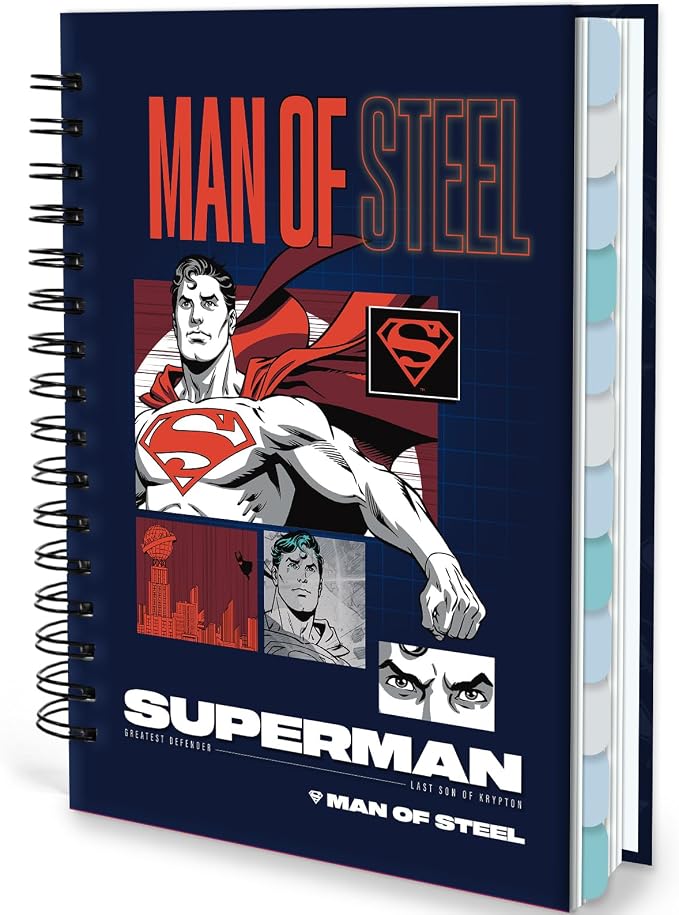Superman 2026 Planner – Superhero Undated Daily, Weekly & Monthly Planner with Calendar & Holiday Tracker, Monthly Tabs, Habit Tracker, 12 Months Spiral Agenda Book for Office School Gift Supplies