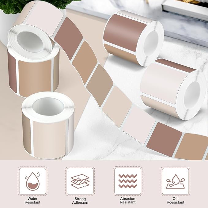 Ctosree 240 Pcs/ 1 Roll Square Thermal Sticker Labels Self Adhesive Direct Thermal Labels Multipurpose Printer Paper for DIY, Name Tag, 1.18 x 1.57 inches/ 30 x 40 mm (Morandi Color)