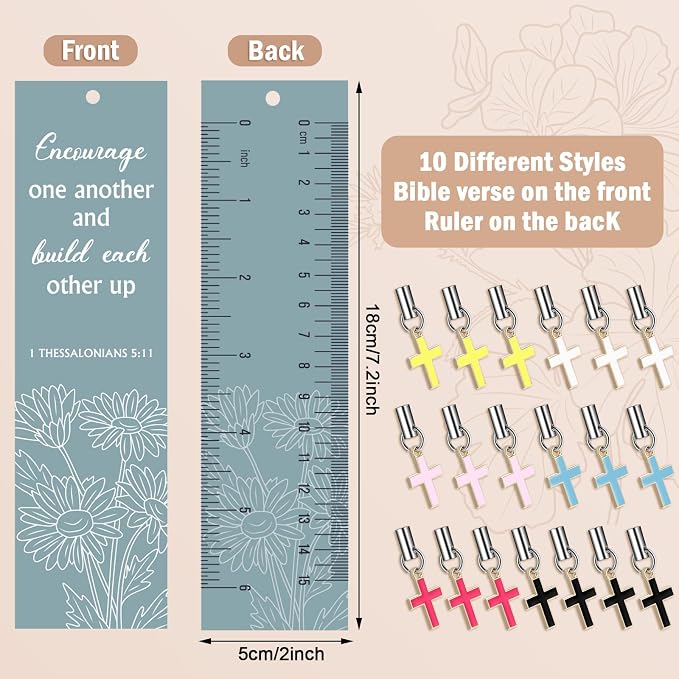 Tenare 20 Pcs Christian Bible Bookmarks for Women, Inspirational Verses Bookmarks with Cross Pendants, Religious Gifts for Women Men Reading Lovers(Vibrant Style)
