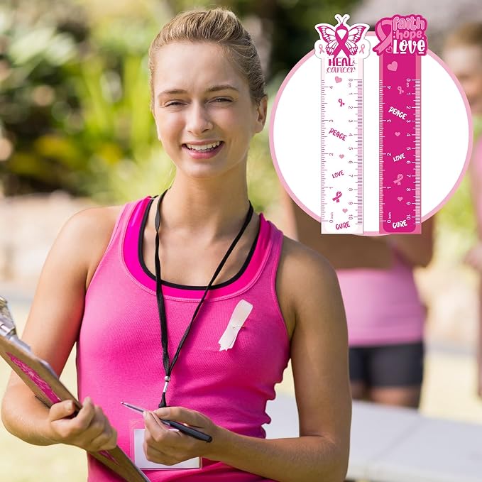 Kosiz 120 Pcs Breast Cancer Awareness Bookmarks Ruler Bulk Gifts Pink Ribbon Bookmarks Ruler Hope Butterfly Heart Inspirational Gifts Book Markers for Women Lovers Breast Cancer Supplies