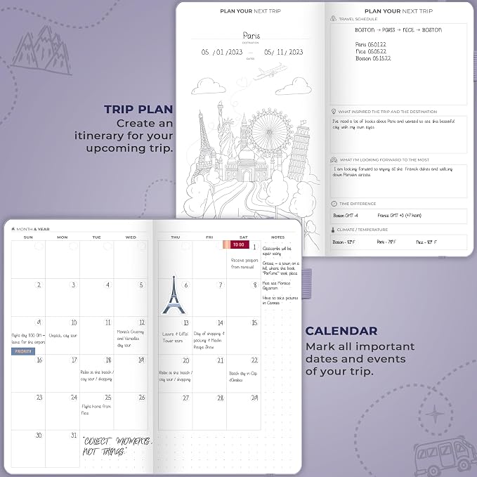 Clever Fox Travel Journal Pocket – Vacation & Road Trip Itinerary Planner Organizer & Traveling Memory Diary – Small Traveler Notebook (Lavender)