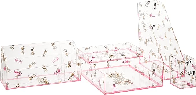 Deflecto Desklarity 5-Piece Set, Precisely Pineapple, Acrylic, Includes Pencil Cup, Organizer Tray, Letter Tray, Desk Valet, Magazine File (41695)