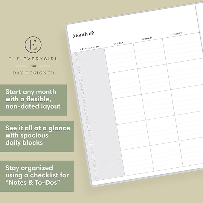Blue Sky Everygirl Undated Planner, Weekly & Monthly Layout, Bookbound, Flexible Cover, Goal Setting and Time Management Organizer (Gray, 8" x 10")