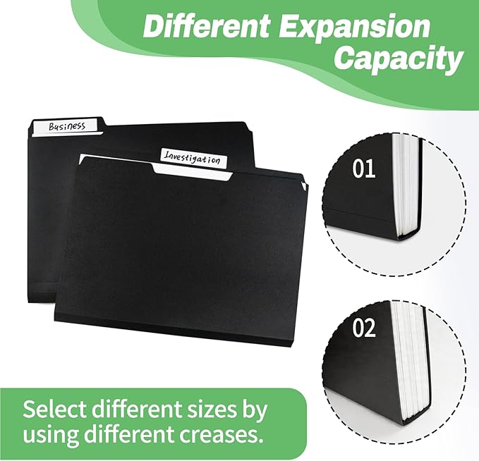 Black File Folders, 6-Pack, 1/3 Tab Filing Folders for 8.5x11 Letter Size Documents, Great for Organizing and Easy File Storage (30 Pack)