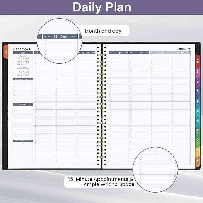 Appointment Book 2026 - Daily Planner, Large Planner Weekly Monthly Appointment Book 2026, 8.5" x 11", Jan 2026- Dec 2026 Planner with 15-Minute Interval - Black