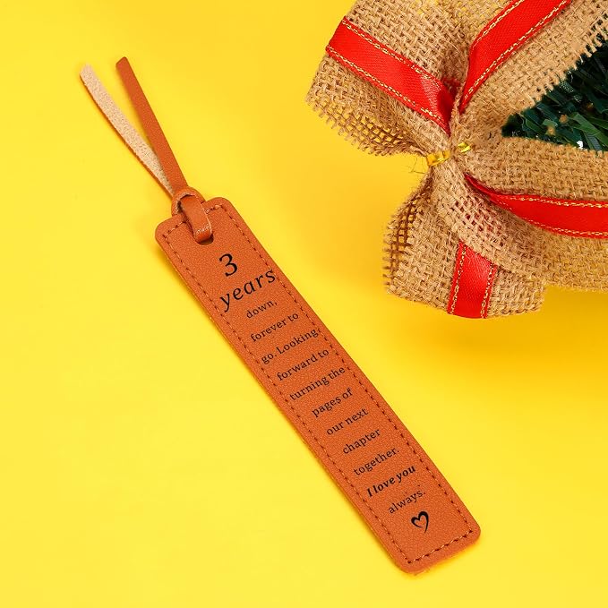 Leather Bookmark 3rd Anniversary Wedding Gifts for Him Her, 3rd Anniversary Valentines Gift for Husband Wife, Bookmark for Book Lover,Men Women, 3 Year Leather Presents