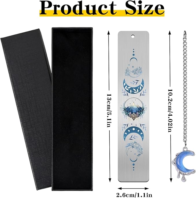 Charm Acotar Metal Bookmark - Fantasy Book Mark for Reading Women Unique Blue Moon Mountains Aesthetic Page Markers for Kids Book Lovers Bookish School Office Supplies Birthday Gifts
