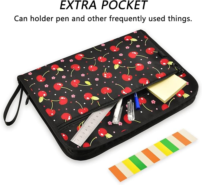 ALAZA Cherry Flower on Black 13 Pocket Expanding File Folder with Labels, Accordion File Folder File Organizer Letter A4 Paper for Office School Student
