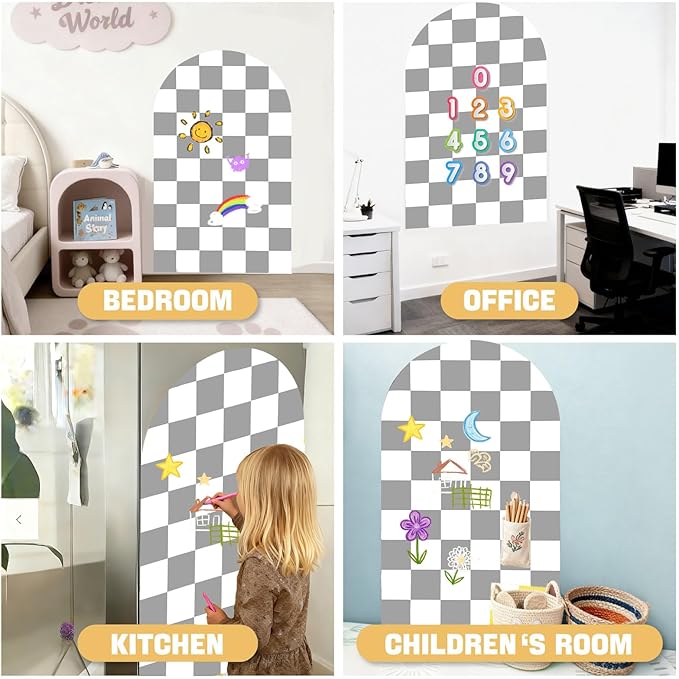 Magnetic Chalkboard Wall Decal 24''x40'' Arch - Removable Reusable Peel and Stick (No Wall Damage) Extra Strong Magnetism - Easy Clean Chalkboard for Home Office Playroom (Grey White Checker)