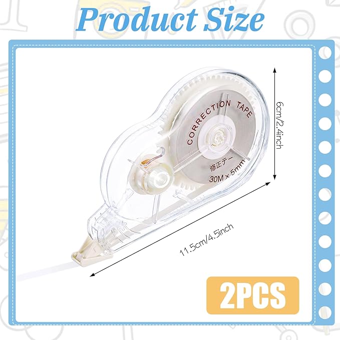 100 Ft Long Correction Tape, Tear-Resistant White Correction Tape Smooth Glide Quick Dry Correct Tapes for School Office Supplies, Crafting, Note Taking, Journal (2 Pieces)