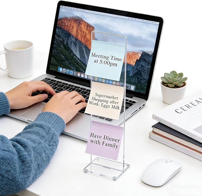 4Pack Computer Monitor Memo Board Acrylic Monitor Sticky Note Holder Clear Sticky Notes Organizer Portable Message Panel Reminder Office Desk Accessories for Office Home