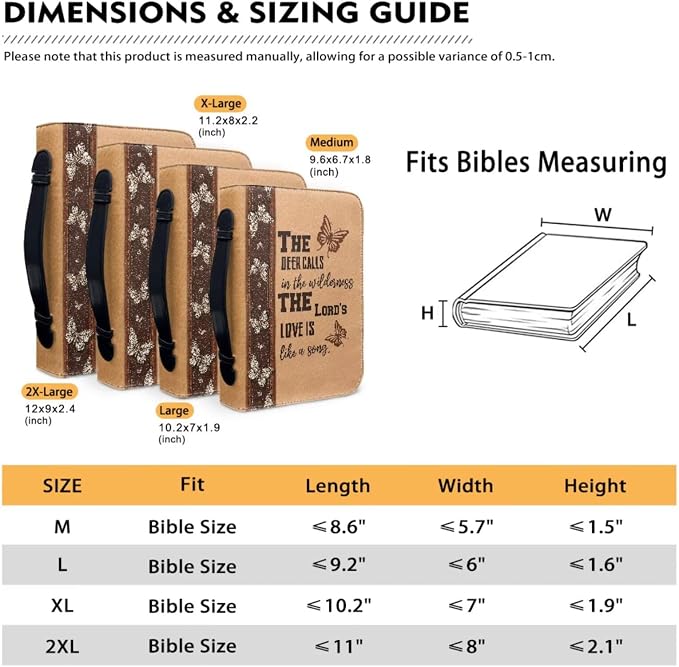 Vintage Religious Cross Deer Bible Case with Bookmark Waterproof Bible Cover Case for Women Lightweight Bible Bag with Handle Pockets Church Book Bag Brown