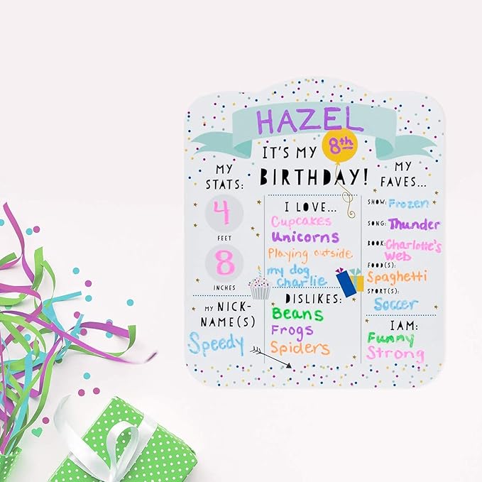 12" x 10" Confetti Birthday Sign/Milestone Whiteboard Style Photo Prop/Reusable Birthday Dry Erase Board