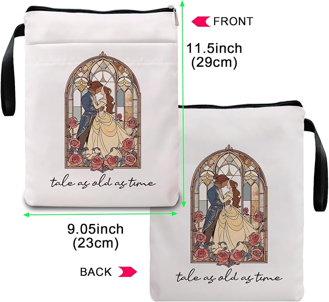Tale As Old As Time Belle's Book Covers with Zipper, Gifts for Women, Teacher, Librarian, Bookworm, Kindle Protector (White, Large)