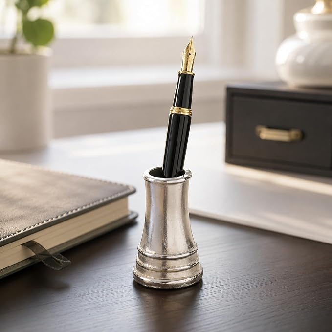 LUOZZY 3 Pcs Metal Single Pen Holder for Desk Copper Pen Base Stand Holder for Home Office (Silver)