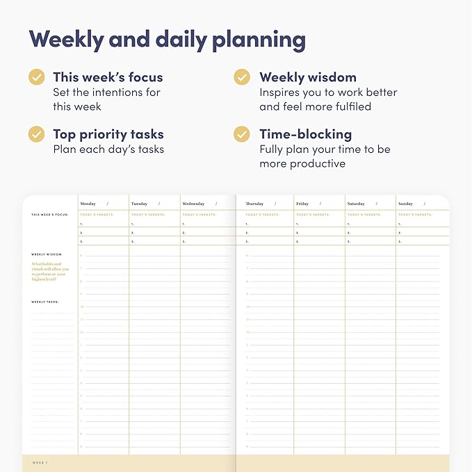 Self Planner by BestSelf — Undated 6 Month Life Planner for Time Management, Improving Productivity, Scheduling and Achieving Goals — 7"x10” Notebook (Black)