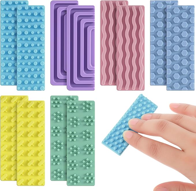 Ireer 12 Pcs Textured Sensory Stickers Silicone Calm Stickers Thick Sensory Strips Different Textures Mental Health Desk Fidget Decals for Anxiety Relief, Autism, ADHD Desk Gift