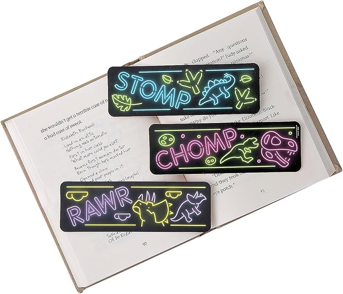 Fun Express 2" x 6" Bulk 48 Pieces Glow-in-The-Dark Neon Dinosaur Bookmarks