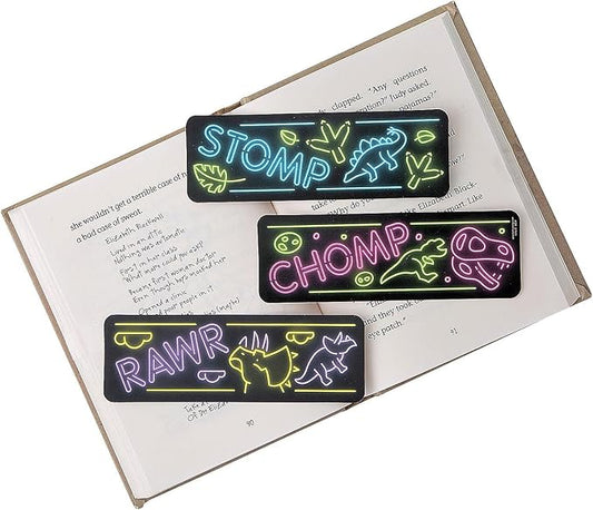 Fun Express 2" x 6" Bulk 48 Pieces Glow-in-The-Dark Neon Dinosaur Bookmarks