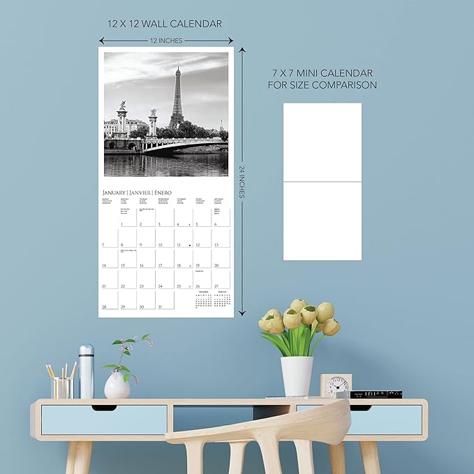Graphique 2024 Paris Wall Calendar | 12” x 12” | Thick Paper | Home & Office Organizer | Large Monthly Grid | 3 Languages & Marked Holidays | 4 Month Preview Page for 2025