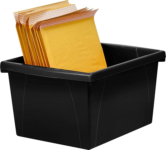 Storex 4 Gallon Storage Bin – Plastic Classroom Organizer for Books and Supplies, Black, 6-Pack (61466C06C)