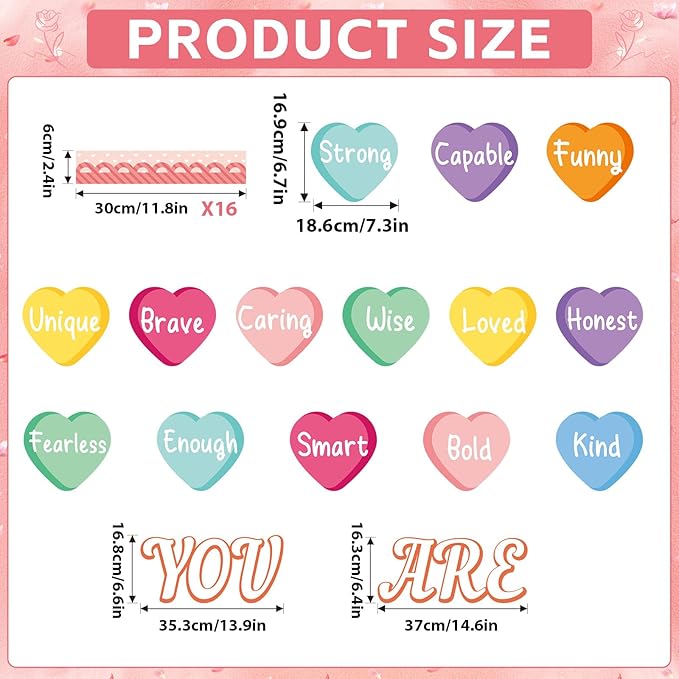 Valentine's Day Bulletin Board Decoration Conversation Hearts Cutouts Candy Heart Bulletin Board Set Valentine's Day Bulletin Board Kit for Classroom Decor School Nursery Chalkboard Office Wall Decor